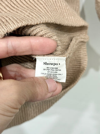 Showpo Don't Fall Down Long Sleeve Faux Wrap Knit Mini Dress Camel Womens Size 2