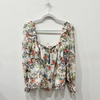 NWT Alice & Olivia Rowa Floral Eyelet Puff Sleeve Square Neck Blouse White Large