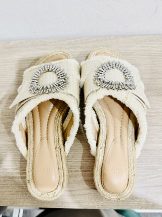 Alexandre Birman Madelina Embellished Leather And Raffia Slide Sandals Cream 36
