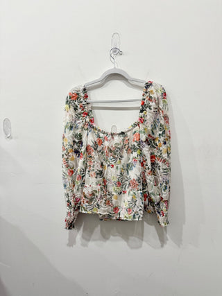 NWT Alice & Olivia Rowa Floral Eyelet Puff Sleeve Square Neck Blouse White Large