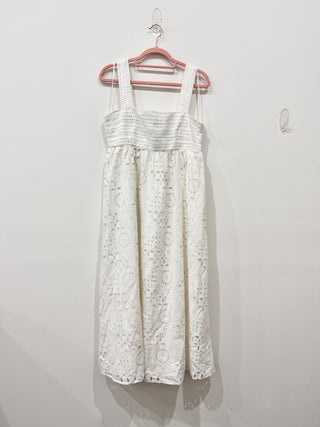 English Factory Broderie Anglaise Square Neck Maxi Dress White Women's Size Small