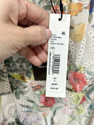 NWT Alice & Olivia Rowa Floral Eyelet Puff Sleeve Square Neck Blouse White Large