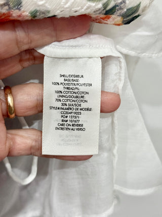 NWT Alice & Olivia Rowa Floral Eyelet Puff Sleeve Square Neck Blouse White Large