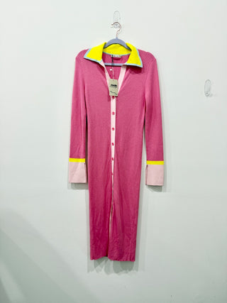 Alice + Olivia Alcina Rib Knit Button Down Sweater Dress Pink Womens Size Medium