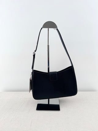 Coach Eliza Medium Leather Lizard-Embossed Shoulder Handbag Black