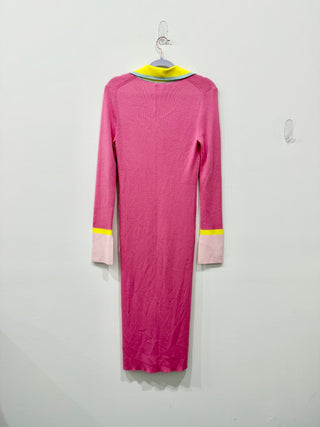 Alice + Olivia Alcina Rib Knit Button Down Sweater Dress Pink Womens Size Medium