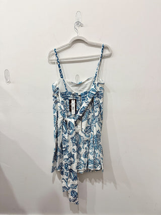 NWT Alice & Olivia Khira Embroidered Voile Mini Dress White/Blue Women's Size 12