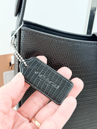 Coach Eliza Medium Leather Lizard-Embossed Shoulder Handbag Black