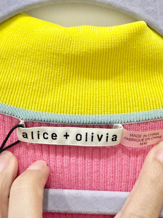 Alice + Olivia Alcina Rib Knit Button Down Sweater Dress Pink Womens Size Medium