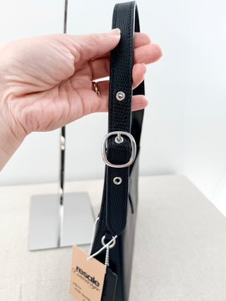 Coach Eliza Medium Leather Lizard-Embossed Shoulder Handbag Black