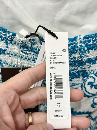 NWT Alice & Olivia Khira Embroidered Voile Mini Dress White/Blue Women's Size 12