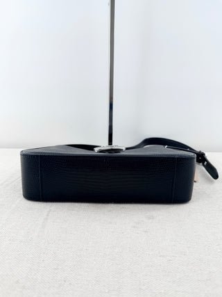 Coach Eliza Medium Leather Lizard-Embossed Shoulder Handbag Black