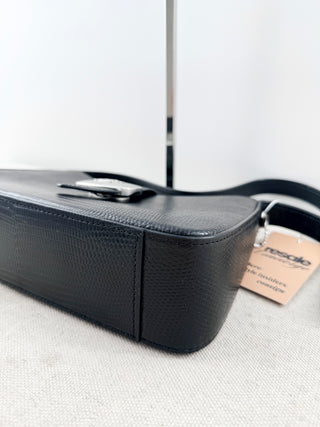 Coach Eliza Medium Leather Lizard-Embossed Shoulder Handbag Black