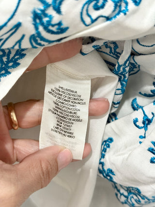 NWT Alice & Olivia Khira Embroidered Voile Mini Dress White/Blue Women's Size 12
