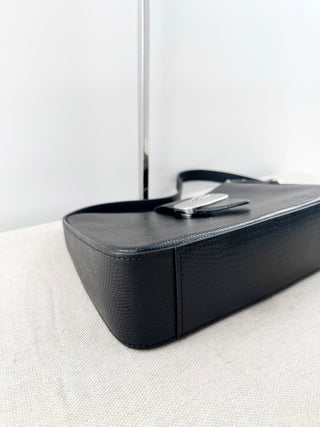 Coach Eliza Medium Leather Lizard-Embossed Shoulder Handbag Black