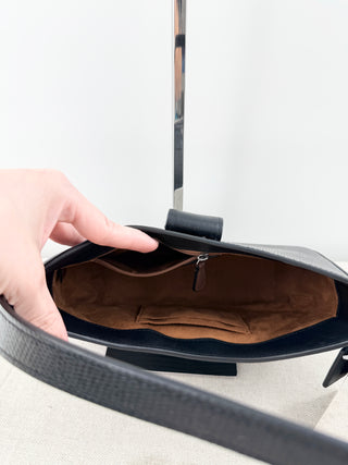 Coach Eliza Medium Leather Lizard-Embossed Shoulder Handbag Black