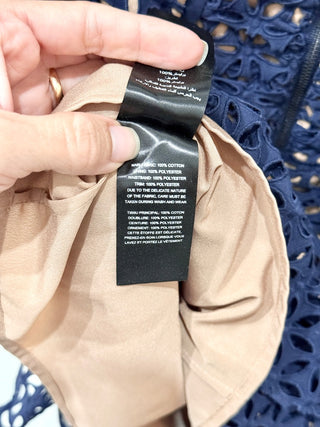 Self-Portrait Sweetheart Tie Ruffled Broderie Eyelet Mini Dress Navy Women's 2