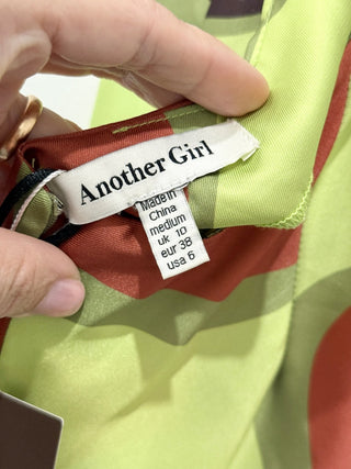 NWT Another Girl Satin Circle Trim Halter Midi Slip Dress Green/Brown Women's 6