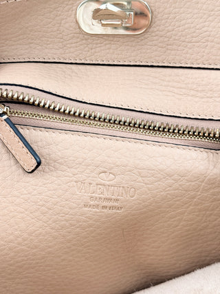 NWOT Valentino Pebble Leather Rock Stud Medium Tote Handbag with Long Strap Nude