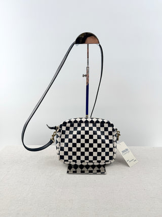 Clare V midi sac leather cross body bag woven checker
