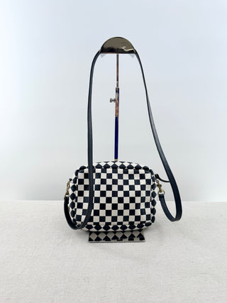 Clare V midi sac leather cross body bag woven checker