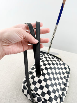 Clare V midi sac leather cross body bag woven checker