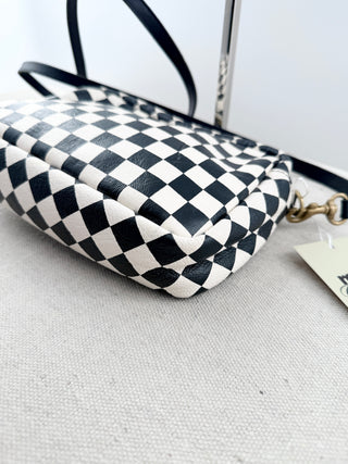 Clare V midi sac leather cross body bag woven checker