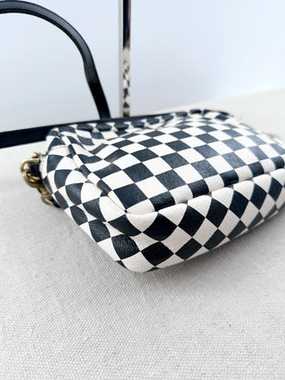 Clare V midi sac leather cross body bag woven checker
