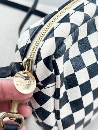 Clare V midi sac leather cross body bag woven checker