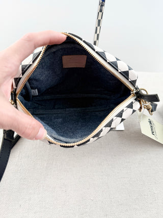 Clare V midi sac leather cross body bag woven checker