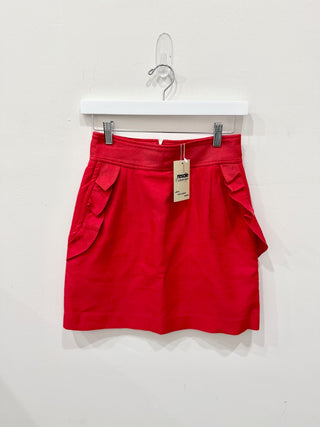 Sandro Ruffled High Waisted Mini Pencil Skirt Scarlet Red Women's Junior Size 1