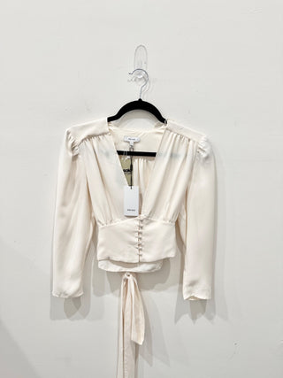 Reiss Alena Plunging V-Neck Button Front Cropped Blouse Ivory White Women's 0
