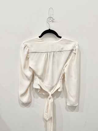 Reiss Alena Plunging V-Neck Button Front Cropped Blouse Ivory White Women's 0