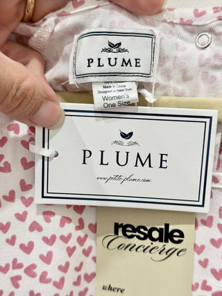 Plume 100% Cotton Heart Print Hospital Gown White and Pink Women's One Size