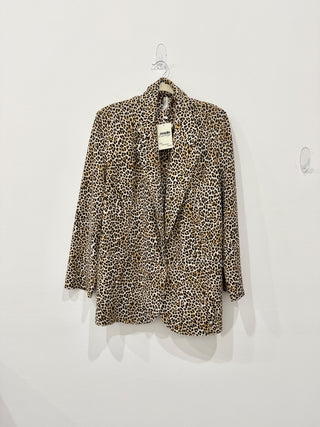 Norma Kamali Leopard Print Notch Lapel Oversized Blazer Jacket Women's Medium