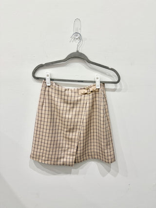 Sandro Meredith Checkered Twill Mini Faux Wrap Skirt Nude Beige Women's Size 1