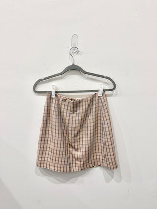 Sandro Meredith Checkered Twill Mini Faux Wrap Skirt Nude Beige Women's Size 1
