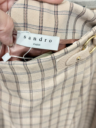 Sandro Meredith Checkered Twill Mini Faux Wrap Skirt Nude Beige Women's Size 1