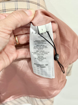 Sandro Meredith Checkered Twill Mini Faux Wrap Skirt Nude Beige Women's Size 1