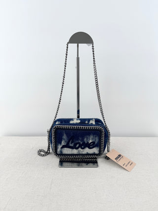 Stella McCartney Falabella "Love" Small Chain Strap Denim Crossbody Clutch Bag