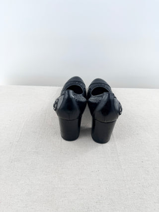 Chanel leather mid block heel CC pumps, 42