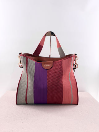 See by Chloe joan striped tote bag leather trimmed knit