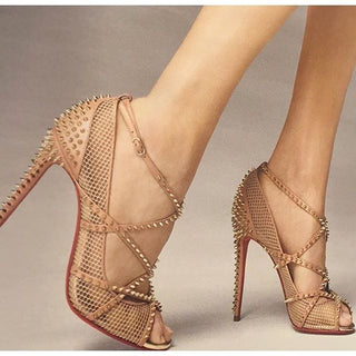 Christian Louboutin Alarc Mini-Spike Mesh Red Sole Pumps Nude/Light Gold EU 37.5
