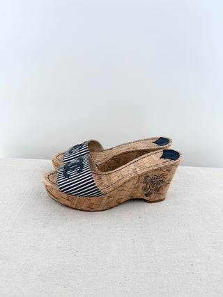 Chanel vintage cork platforms with striped and CC, 41