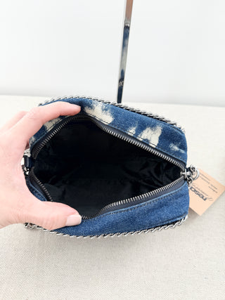 Stella McCartney Falabella "Love" Small Chain Strap Denim Crossbody Clutch Bag