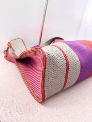See by Chloe joan striped tote bag leather trimmed knit