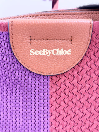 See by Chloe joan striped tote bag leather trimmed knit