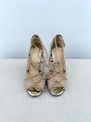 Christian Louboutin leather and mesh studded alarc heel pep toe pumps, 37.5