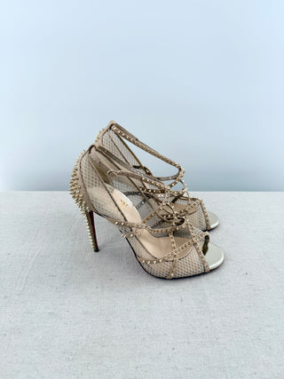 Christian Louboutin leather and mesh studded alarc heel pep toe pumps, 37.5