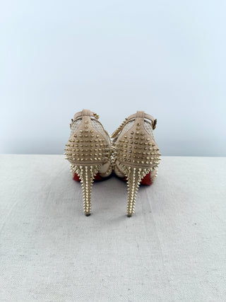 Christian Louboutin leather and mesh studded alarc heel pep toe pumps, 37.5